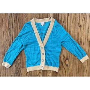Tracy Reese New York Cotton/Nylon Blend Cardigan Sweater Size Small Teal/Gold